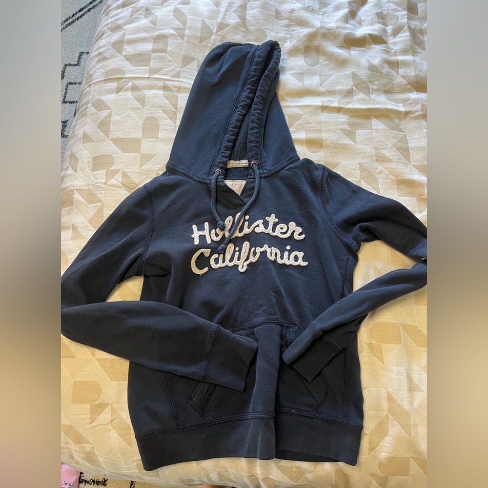 Hollister Dark Blue Hoodie with White Text